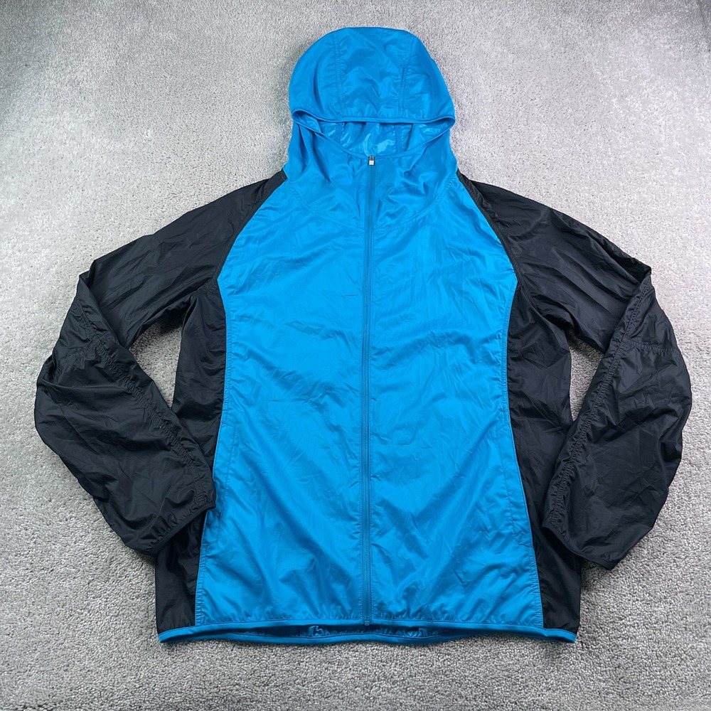 Uniqlo Jacket Men XL Blue Black Windbreaker Lightweight Water Repellent Packable